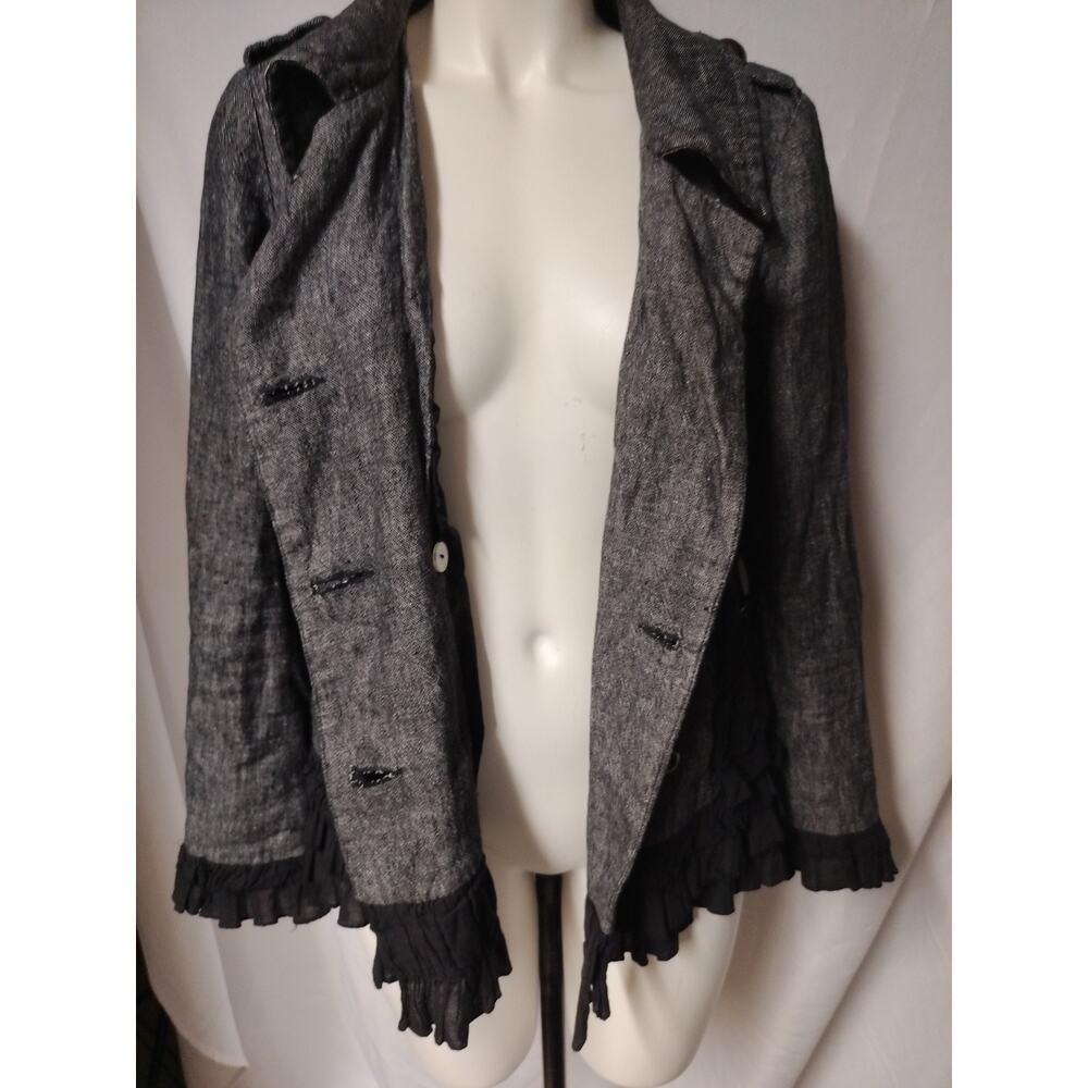 Double Breasted Linen & Cotton Ruffled Jacket, Size S - Picture 7 of 11